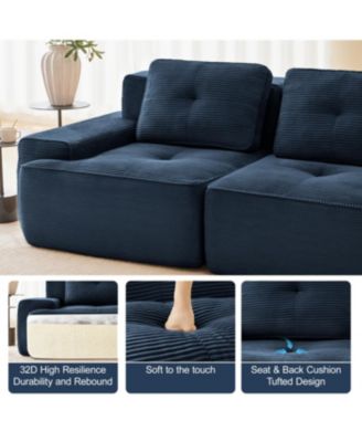 Streamdale Blue 82" Modern L-Shaped Corduroy Sectional Sofa with Ottoman