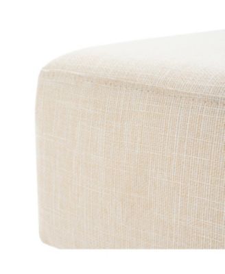 Rectangular Upholstered Linen Fabric Ottoman Bench, Solid Wood Legs, Beige