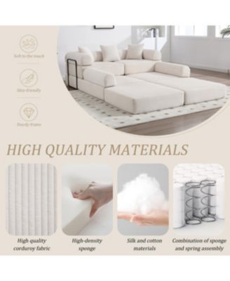 Folding Sofa Bed with Pillow Back Handrail and Memory Foam Mattress