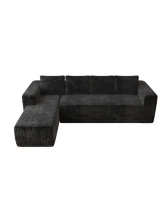 Cloud Sectional Couch, L-Shape Chaise, Modern Modular Sofa, Black (Plush Corduroy