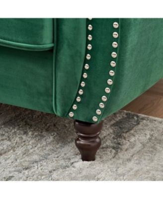 Streamdale Chesterfield Velvet Sofa with Roll Armrest & Nailhead, Green