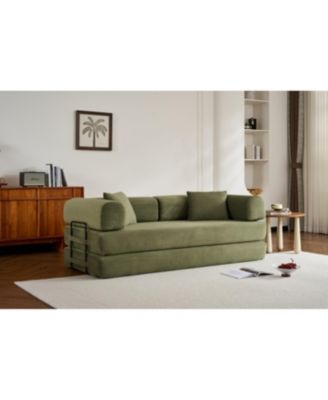 Streamdale Green Corduroy Convertible Sleeper Sofa Bed with Pillow