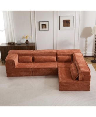 Compression Sofa, Convertible Floor Sofa Bed, Modular Sectional, Orange