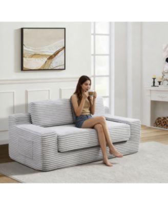 Corduroy Cloud Double Sofa, 2-in-1 Convertible Sofa Bed, Grey