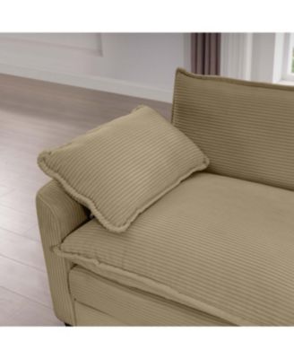 Tan Corduroy L-Shaped 3-Seater Sofa with Ottoman