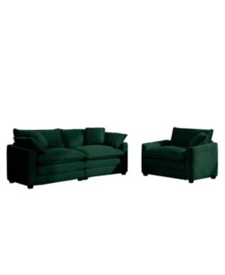 Modern Living Room Sofa Two-Piece Set, Green Corduroy