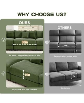 130" Oversized Cloud Modular Sectional Couch, Premium Corduroy 3-Seater Sofa, Green