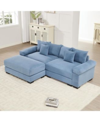 Streamdale Oversized Cloud Modular L-Shape Sectional Couch with Ottoman, Blue