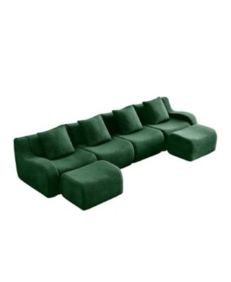 Streamdale U-Shaped Boneless Sofa, Teddy Fabric, No Assembly Required, Green