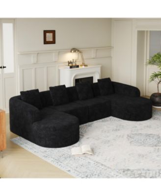L-shaped curved modular sofa, modern design, lychee-textured polyester fabric, curved backrest