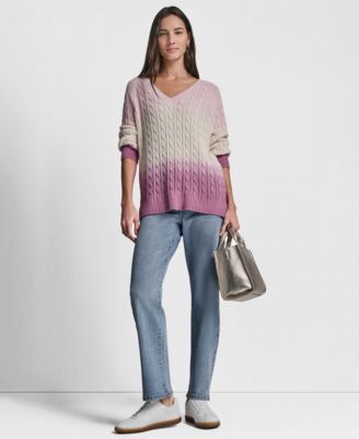 Women's Deep Dye V-Neck Cable Sweater