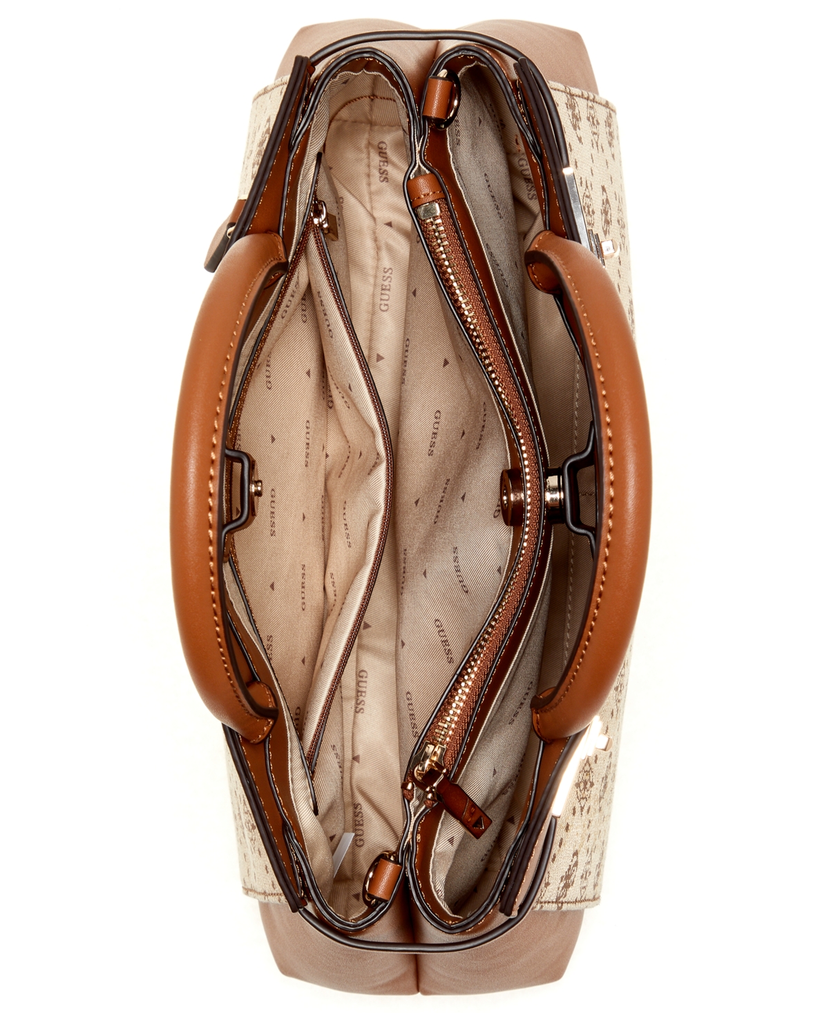 Guess Melinda Logo Medium Tri Comp Satchel Bag In Brown