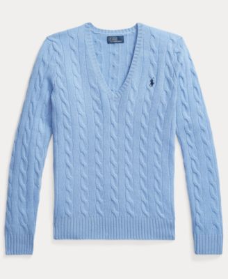 Women's Cable Wool-Cashmere V-neck Sweater