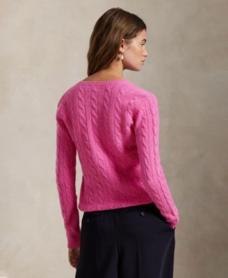 Women's Cable Wool-Cashmere V-neck Sweater