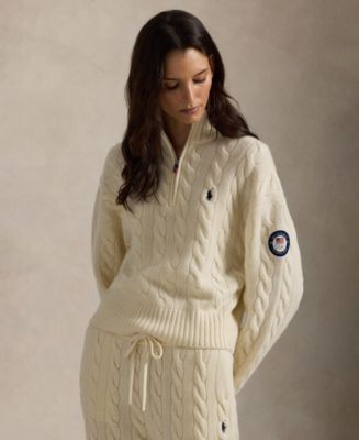 Polo Ralph Lauren Women's Team USA Cable Wool-Cashmere Half-Zip