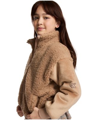 Girls' 7-16 Boucle Stand Collar Zip-Front Jacket