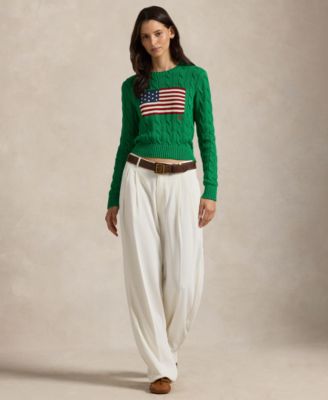 Women's Flag Cable-Knit Cropped Sweater
