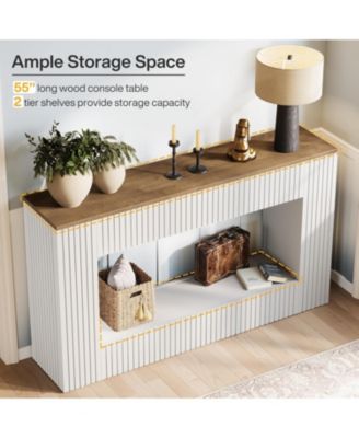 Modern Console Table, 55-Inch Wood Entryway Table with Storage, White