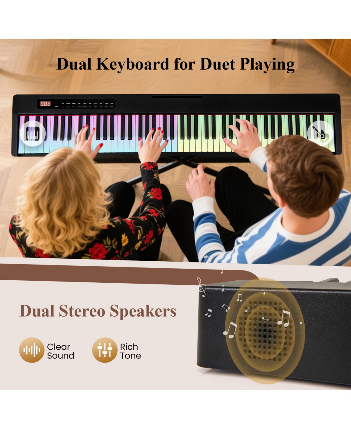 Hongge 88 Key Full Size Digital Piano Keyboard With Dual Speakers And Rechargeable Battery