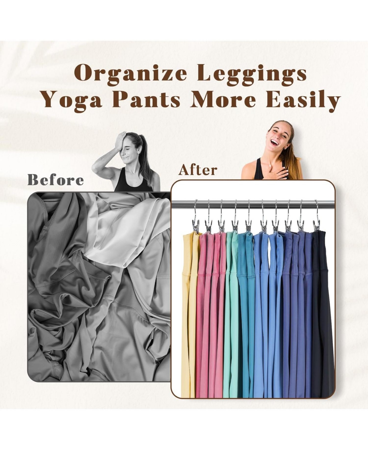 Legging Hanger Organizer with Rubber-Coated Clips for Yoga Pants, Workout Sets, Boots