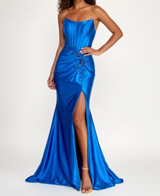 Juniors' Strapless Corseted Gown