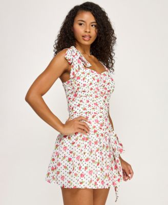 Juniors' Floral Polka Dot Short Dress