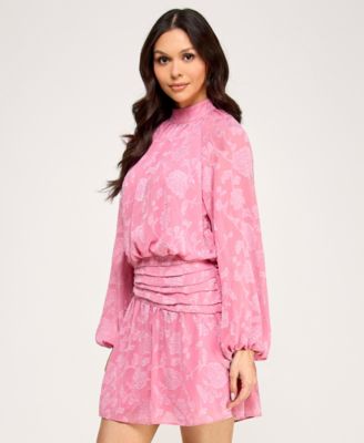 Juniors' Pleated Mock Neck Dress