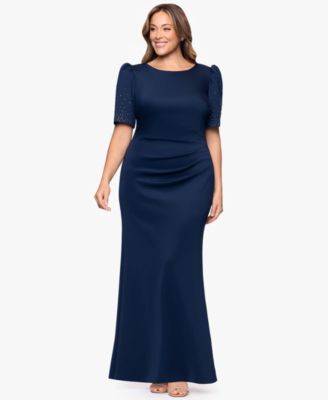 Plus Size Pleated-Waist Studded-Sleeve Gown