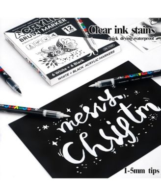 12Pcs White Acrylic Paint Pens, Soft Brush Tip Markers for Wood, Metal, Rock, Plastic, Glass, Canvas and Fabric