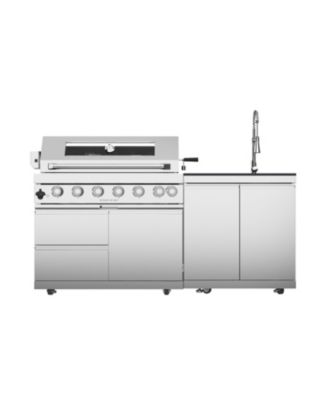 43" 6-Burner Gas Grill Outdoor Kitchen with Rotisserie, Granite & Storage