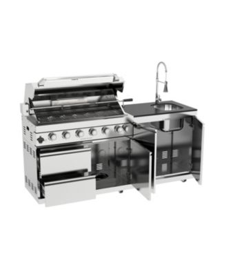 43" 6-Burner Gas Grill Outdoor Kitchen with Rotisserie, Granite & Storage