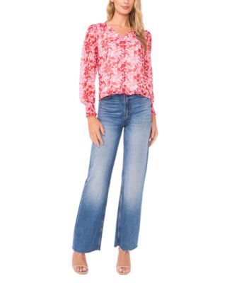 Petite Button-Front V-Neck Blouse