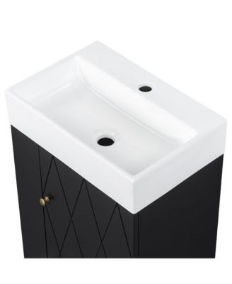 20 Inch Bathroom Vanity with Ceramic Sink, Diamond Pattern Door, Gold Handle, Side Storage Shelves, Modern Cabinet with Towel Bar