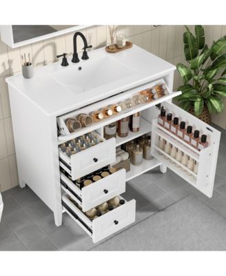 Bathroom Vanity with Sink 3 Drawers Adjustable Shelf Freestanding Storage Cabinet