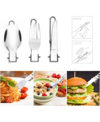 Camping Cookware Stove Carabiner Canister Stand Tripod and Stainless Steel Cup, Tank Bracket, Fork Spoon Kit