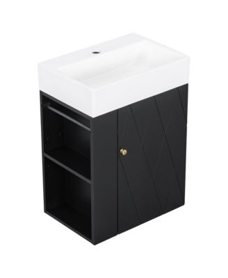 Bathroom Vanity with Ceramic Sink Diamond Pattern Door and Gold Handle