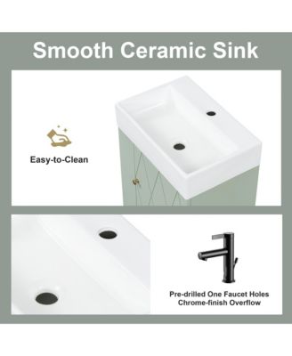 Bathroom Vanity with Ceramic Sink Diamond Pattern Door and Gold Handle