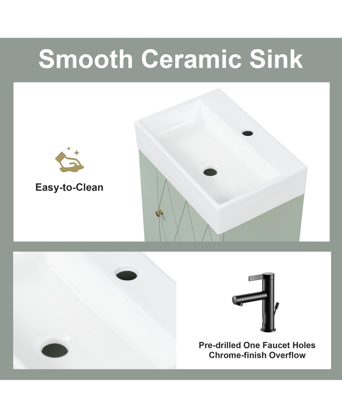 Casainc Bathroom Vanity with Ceramic Sink Diamond Pattern Door and Gold Handle