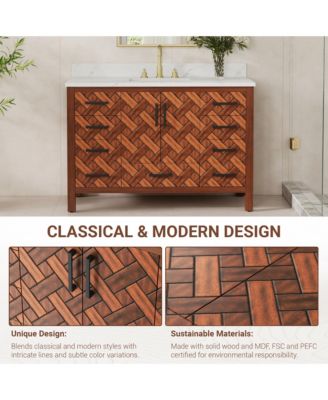 48" Fully Assembled Bathroom Vanity with Engineered Stone Top, Solid Wood Frame and Built-in Outlet