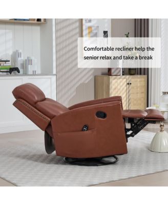 Genuine Leather Heat Massage Manual Recliner Chair with Rocker and Swivel