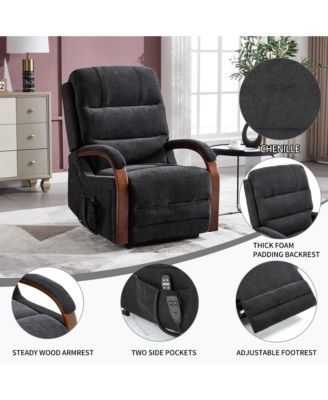 Power Chenille Lift Recliner Chair Dual Motor Infinite Position Up to 350 LBS with Solid Wood Armrests, Heat Massage and Heavy Duty Motion Mechanism