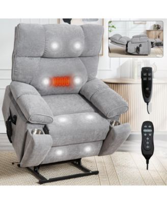 Heat Massage Dual Motor Infinite Position Up to 350 LBS Large Electric Power Lift Recliners with Hidden Cup Holders, Power-Remote