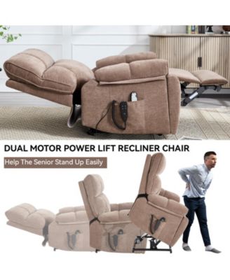 Heat Massage Dual Motor Infinite Position Up to 350 LBS Large Electric Power Lift Recliners with Hidden Cup Holders, Power-Remote