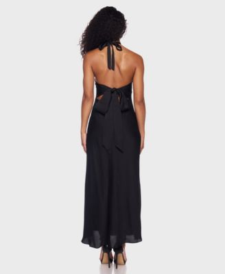 Juniors' Satin Halter Tie-Back Dress