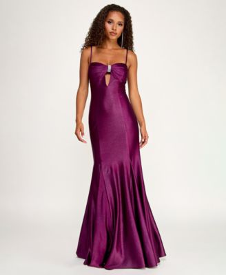 Juniors' Glitter Long Pleated Keyhole Mermaid Gown, Created for Macy's