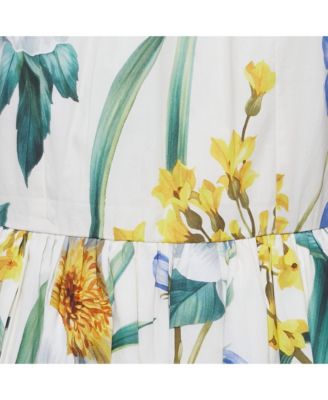 Women's White Floral Print Cotton Midi Dress