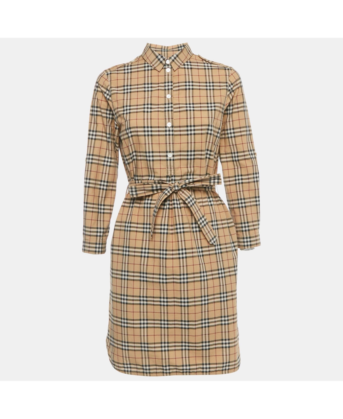 Pre-Owned Burberry Women's Beige Check Print Cotton Shirt Dress