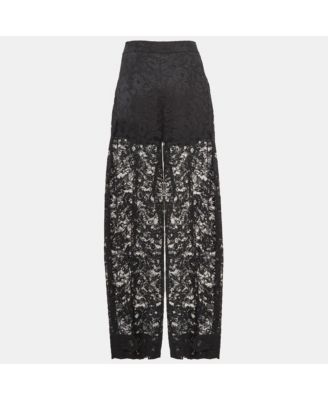 Women's Black Floral Pattern Lace Sheer Trousers