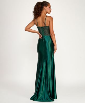 Juniors' Square Neck Side Slit Gown