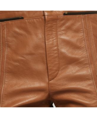 Women's Havana Brown Leather Straight Leg Trousers